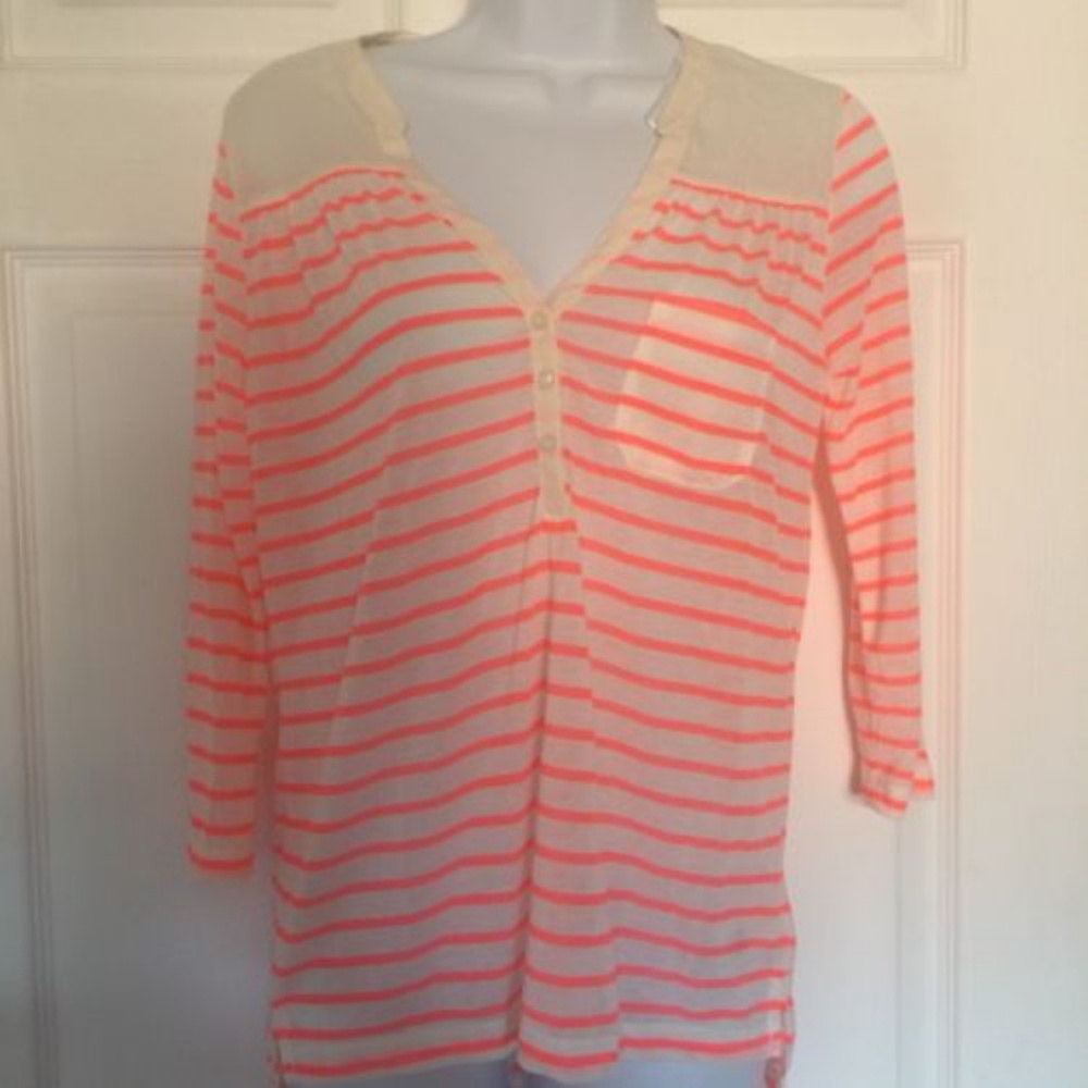 H&M Neon Pink Top Striped Sheer Casual Top